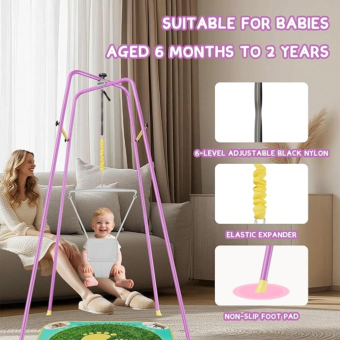 EL&IT·Wings Baby Jumper with Stand, Height-Adjustable Baby Jumpers and Bouncers, Baby Exerciser Suitable for 6-24 Months,Wise Gift Choice for Infant & Toddler (Soft Rug Include) (Purple, Standard)
