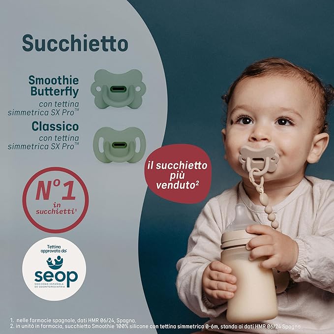 Color Essence SX PRO Silicone Baby Pacifier 1Pk, Made with 100% Soft Silicone, Baby Essentials Perfect for Breastfeeding Babies, Designed in Spain, 0-6 Mths, Lavender