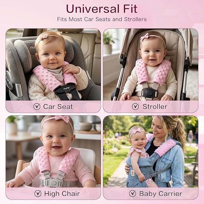 Pro Goleem Car Seat Strap Covers for Babies Girl Soft Car Seat Strap Shoulder Pads for All Car Seats, Stroller, Pushcar, Pink