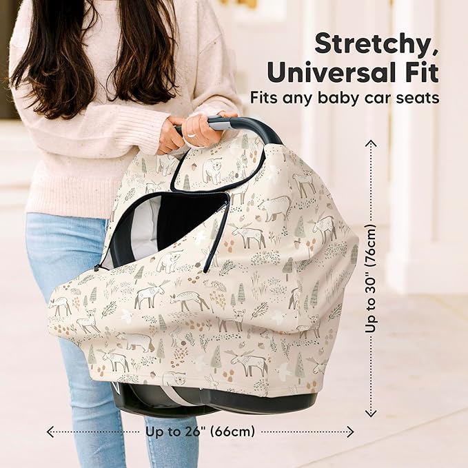KeaBabies Winter Car Seat Cover Baby, Newborn - Universal Fit Infant Carseat Covers Baby Girl, Boy, Breathable, Lightweight Blanket, Easy to Use Stroller Canopy, Rain, Wind, Sun Shade (Wildwood)