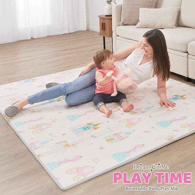 Dream On Me Play Time Reversible Baby Play Mat Foldable Extra Large Thick Foam Crawling Playmats for Toddlers Waterproof Portable Playmat, Goofy Den