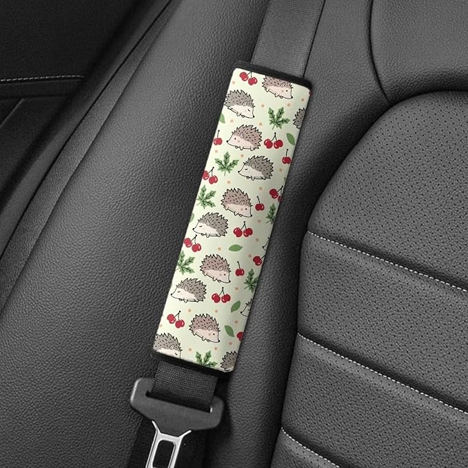 Biyejit Hedgehog Cherry Print Car Seat Strap Covers for Baby Kids, Anti-Slip Seat Belt Covers Strap Pads Cushion for Boy Girl, Protect Neck and Shoulder for Stroller, 2 Pack