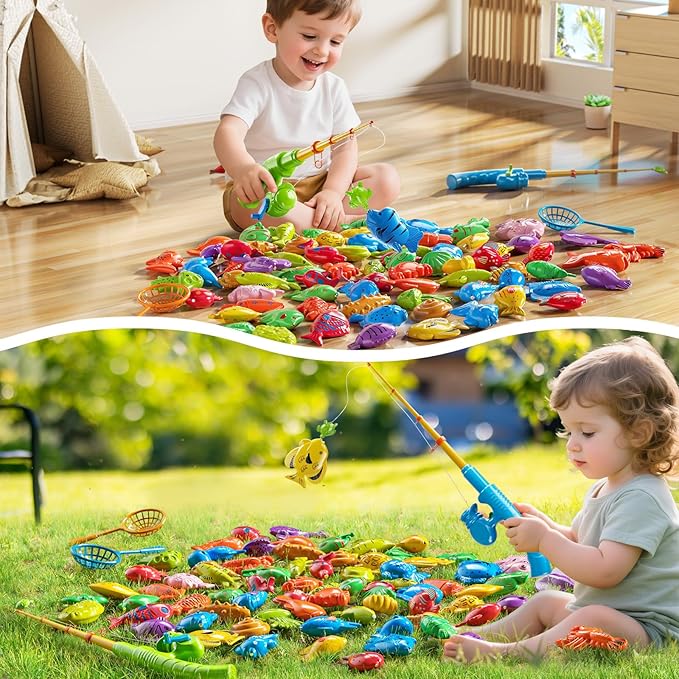 PEADUCK Magnetic Fishing Toys Game Pool Toys Set for Kids 3-5, Water Table Bathtub Toys with Pole Rod Net Plastic Floating Fish, Outdoor Toys for Kids Boys Girls Age 3 4 5 6 7 8 Year Old