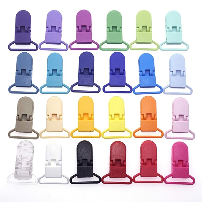 24pcs/Pack 1" 25mm Plastic Pacifier Clips/Suspender Clips Dummy Pacifier Holder for Teether/Binky/Paci/Bib/Sheet Holder Clip Mix 24 Colors