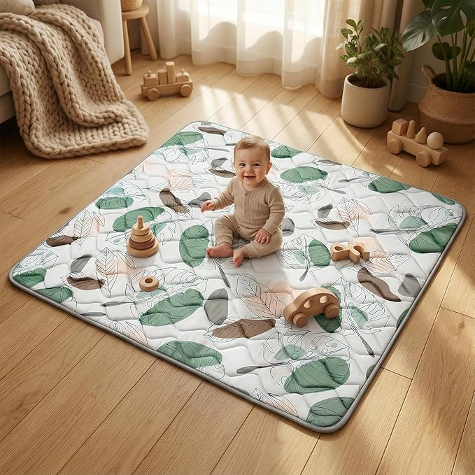 UBRAVOO Baby Play Mats for Floor, Crawling Playpen Mat, Thicken Soft Cushioning Padding Foam Playmate for Baby and Toddlers Infants, Non-Slip & Machine Washable (71" X 59", Leaf)