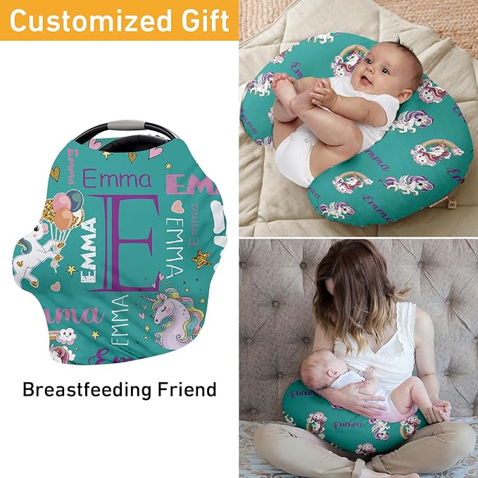 Custom Car Seat Covers for Babies - Breathable Baby Car Seat Cover for Girls Boys, Green Horse Print Kick-Proof Newborn Carrier Canopy Stretchy Stroller Cover for 4 Seasons(27"x29")