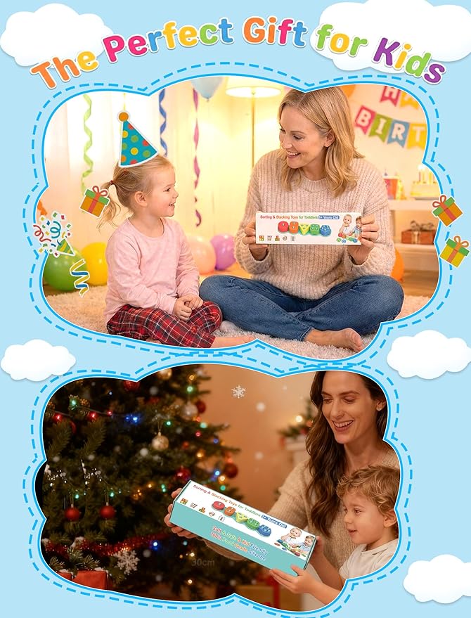 Montessori Learning Toddler Toys 1 2 3: Soft Silicone Shape Color Sorting Stacking Toy for 1-3 Year Old Boy Girl Gifts