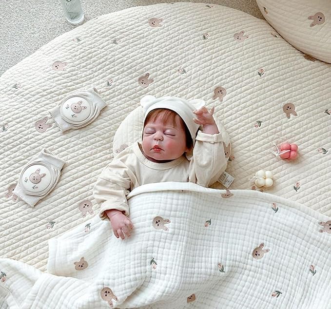 MOJUN Baby Play Mats, 33.5" Cotton Embroidered Crawling Mat, Detachable Washable Area Rug, Soft Kids Room Decor, Nursery Area Rug, Playroom Mat, Carpet for Infant Toddler