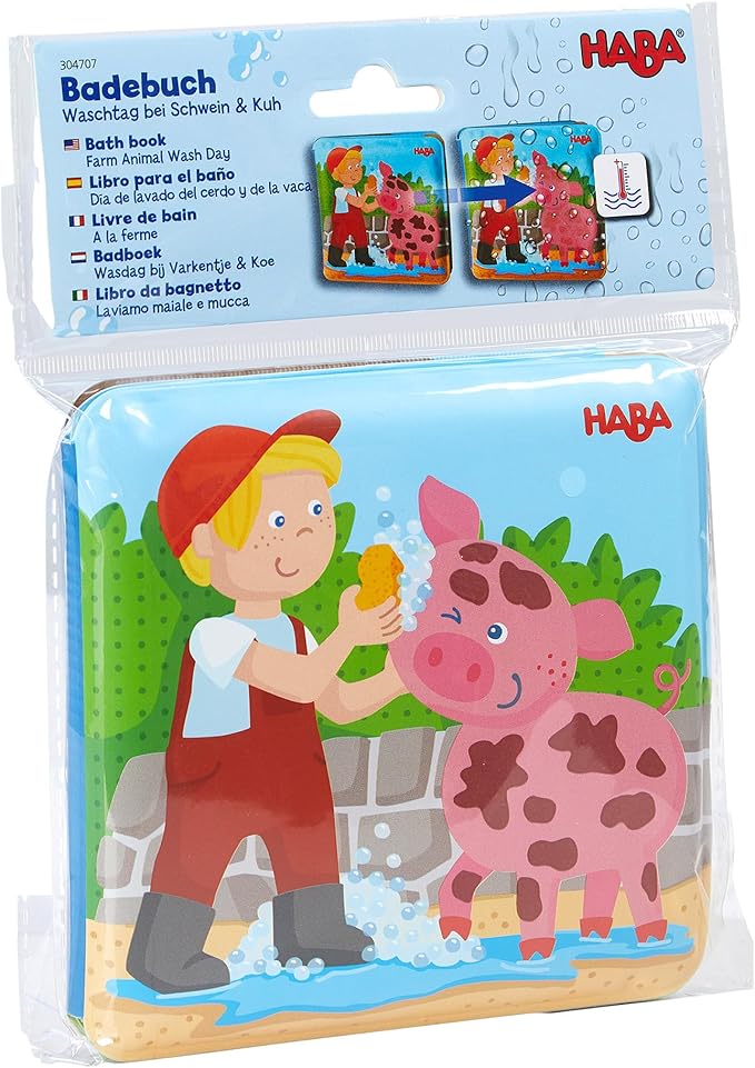 HABA Magic Color Changing Bath Book: Animal Wash Day, Bath Toys for Toddlers, Water Toys for Toddlers 18-36m & Water Table Accessories