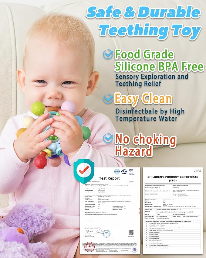 Baby Teething Toys Teethers for Babies 0-6 Months Infant Baby Girl Toys Gifts for 0 3 6 9 12 Months, Newborn Rattles Chew Toys Sensory Learning Montessori Toys for Babies 6-12 Months -Blue