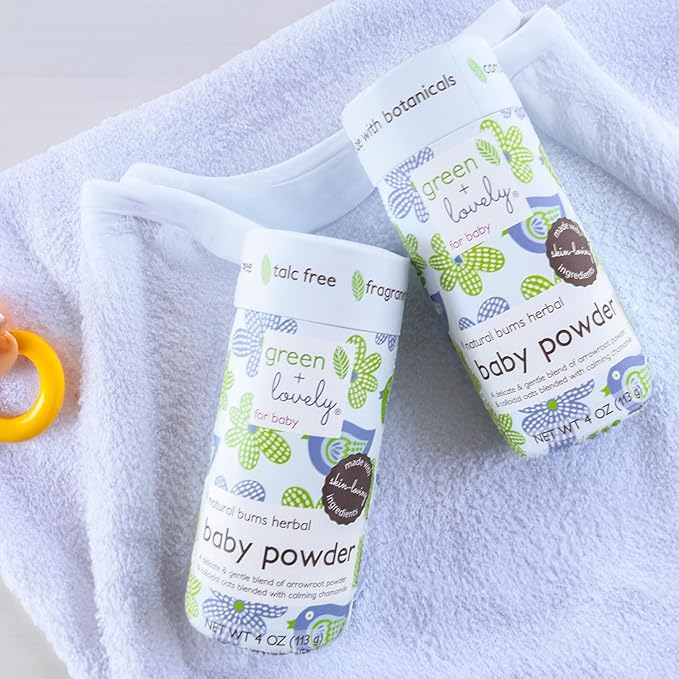 Natural Bums Baby Powder, Natural Arrowroot + Chamomile Based Powder Safe for Sensitive Skin, Corn Free, Calming Oats, Zero Synthetic Scent or Preservatives - 6 Volume oz - green + lovely (2)