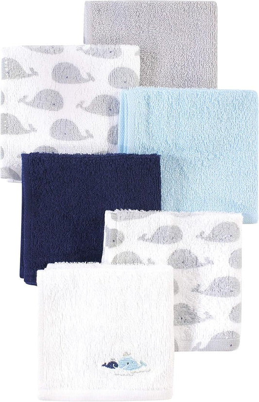 Luvable Friends Unisex Baby Super Soft Cotton Washcloths, Whale, One Size