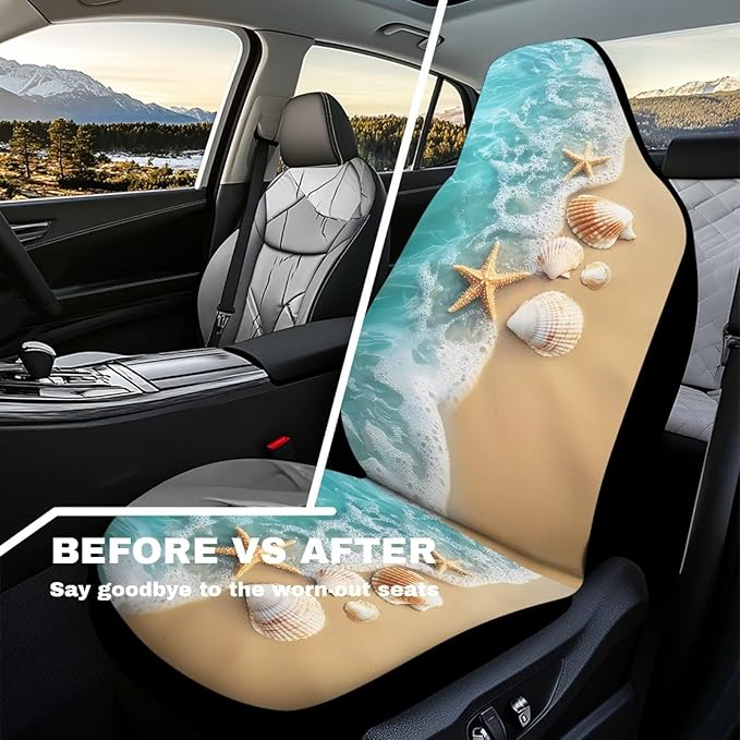 Starfish Shell Car Seat Covers for Front Seat Waterproof Car Seat Cover Protection Interior Accessories Easy to Install and Clean Universal for Cars Truck SUV Van