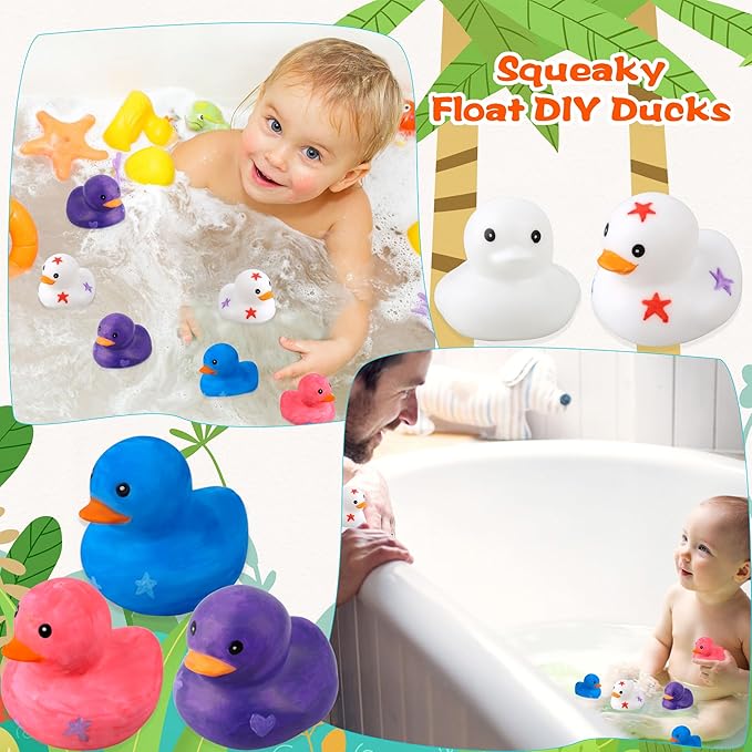 36 Pcs 2 Inch White Blank Rubber Ducks DIY Ducks Bulk Float Bath Toy Squeaky Duckies with Pens of 12 Colors for Baby Gifts Birthday Pool Activity Supplies