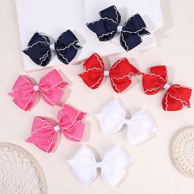OAOLEER 5” 2PCS Hair Bows for Girls, Pink Grosgrain Ribbon Bows Hair Alligator Clips Hair Accessories for Girls Infants Toddlers Kids Teens Children (Pink)