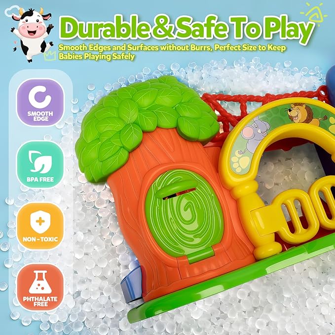 BAYSING Toys for Toddler 1, 2, 3 Year Old Boy and Girl, Zoo Animal Slide Playset with 4 Animal Cars, Open-Ended Interactive Toy for Cultivate Imagination, Gifts for 12-18+ Months Kids