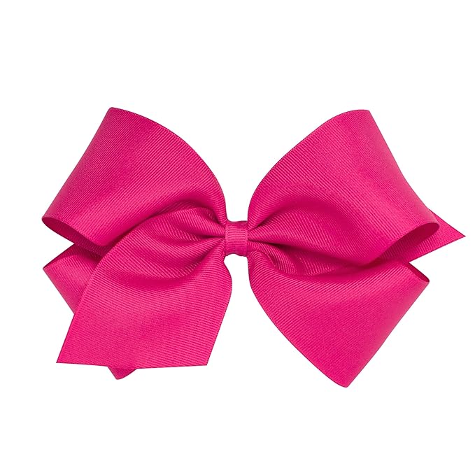 Wee Ones Girls' Classic Grosgrain Hair Bows with Plain Wrap Center, No-Slip Hair Clip, Handmade, Shocking Pink, King