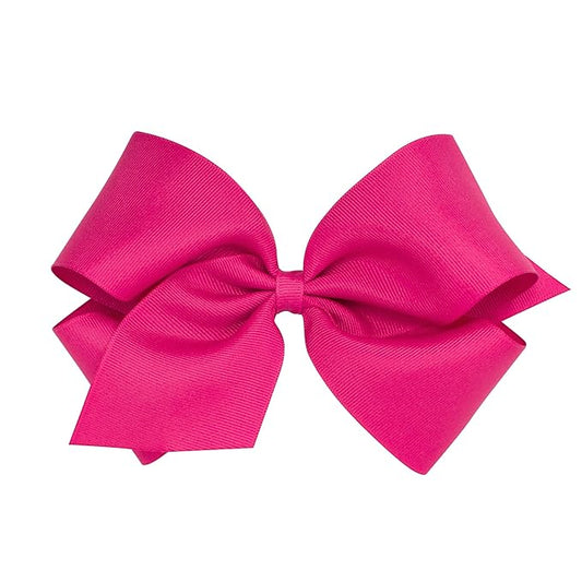 Wee Ones Girls' Classic Grosgrain Hair Bows with Plain Wrap Center, No-Slip Hair Clip, Handmade, Shocking Pink, King