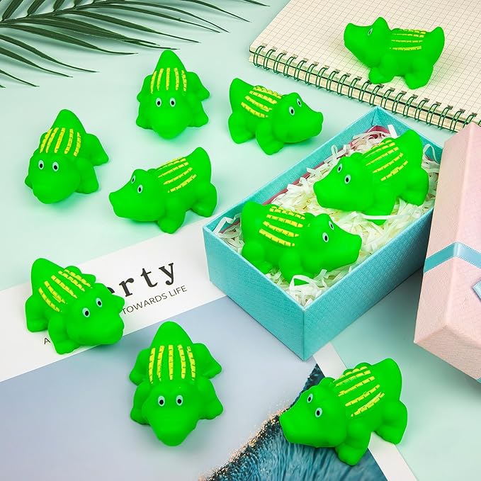 18 pcs Rubber Alligator Bath Toy Mini Plastic Crocodile Float Squeak Toy Bathtub Toys Bulk for Birthday Baby Shower Christmas Halloween Pool Party Supplies