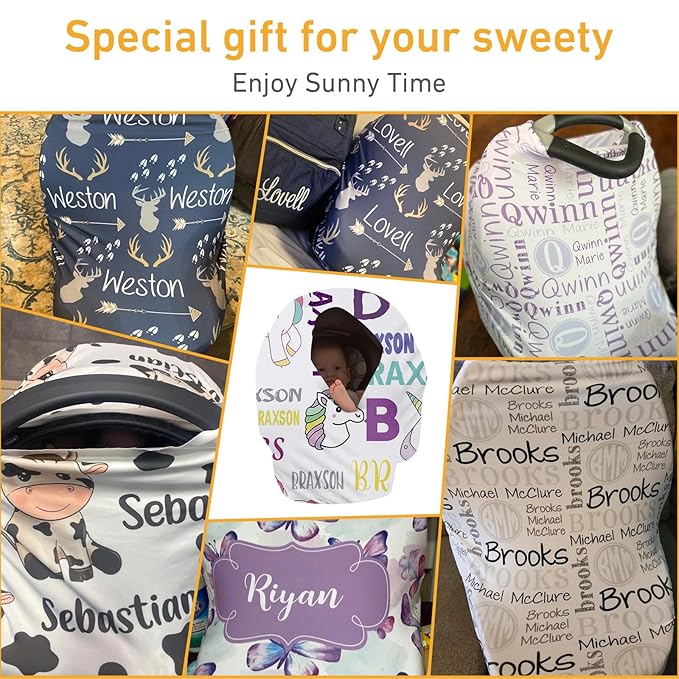 Personalised Infant Car Seat for New Parents - Baby Carseat Cover, Horse Pattern Breast Feeding Cover, Multi-Function pad for Boys Girls Toddlers - Christmas Gifts for Parent Babies(27"x29")