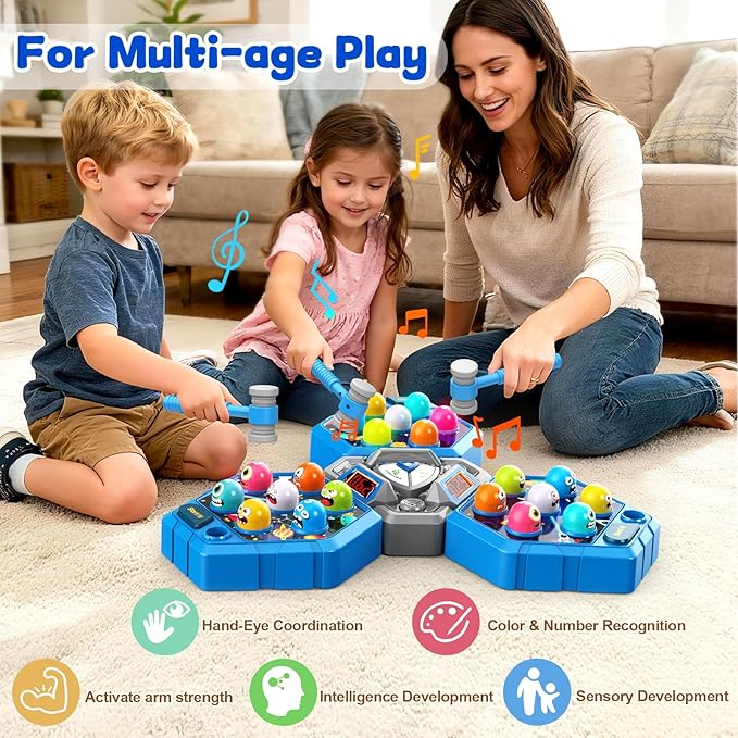 Whack Game Mole for Toddlers, Toys for 3 4 5 6 7+ Year Old Boys Girls,Pounding Toys for Age 3-8, Birthday Gift for 3-12 Year Old Boys Girls, Interactive Educational Toys with 3 Modes,1-3 Player