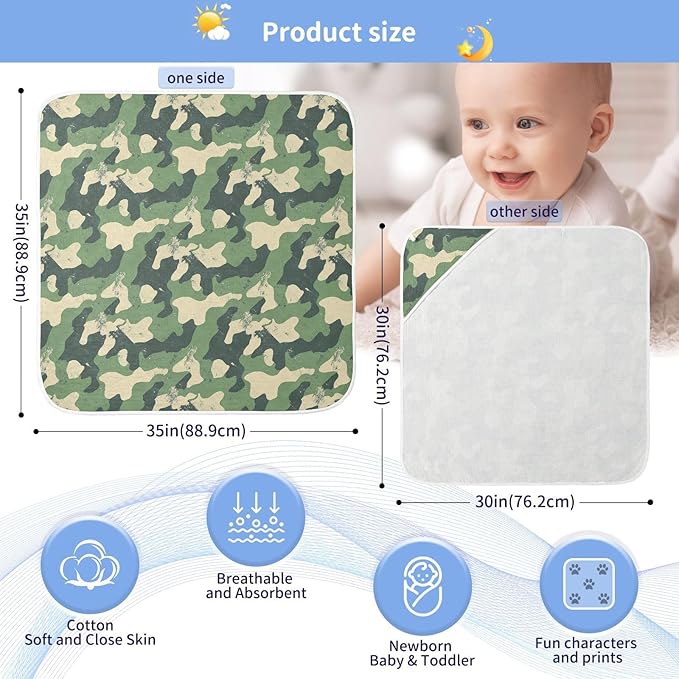 Pigsaly Dark Green Camo Print Hooded Baby Towel Woodland Camouflage Baby Bath Towel Unisex Soft Organic Cotton Washcloths Toddlers Shower Gifts for Boys Girls Newborn 30 x 30 in