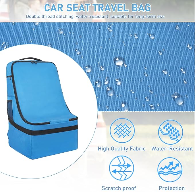 IBVIVIC Car Seat Travel Bag Heavy Duty Car Seat Bag for Airplane Gate Check Car Seat Backpack with Shoulder Strap, Blue