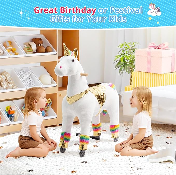 Pipleo Ride on Unicorn Toy for Kids 4 to 9 Years, Unicorn Ride on Toy, Ride on Unicorn Mechanical Plush Animal, No Battery or Electricity, Max Load 165 LBS - Color