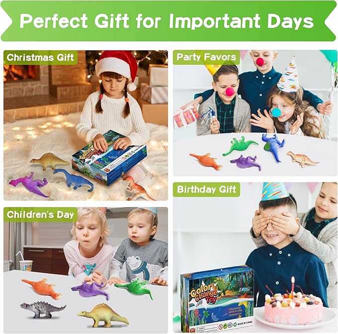 Dinosaur Series - 16pcs Temperature Color Changing Bath Toys, Water Table Toy for Easter Egg Fillers,Goodie Bags Fillers,Themed Party,Classroom Rewards,Carnival Prize, for Kids 3+