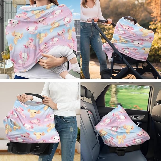 Axolotl Carseat Canopy Cover Replacement Durable Baby Nursing Pillow Cover 2pcs Baby Essentials Sets Cute Babies Shower Stuff for Newborn Baby Feeding Essentials