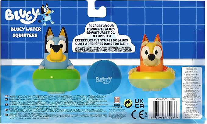 Bluey Bath Squirter Toys Pack of 3, Lightweight Floating Water Toy Set with Bingo and Beach Ball, Squeezable Bath Toys for Toddlers and Kids, Ages 3+