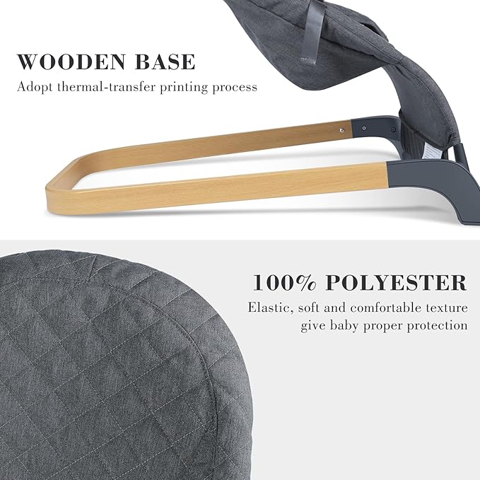 ANGELBLISS Baby Bouncer, Portable Bouncer Seat for Babies, Infants Bouncy Seat with Wood Grain Base, Natural Vibrations (Grey)