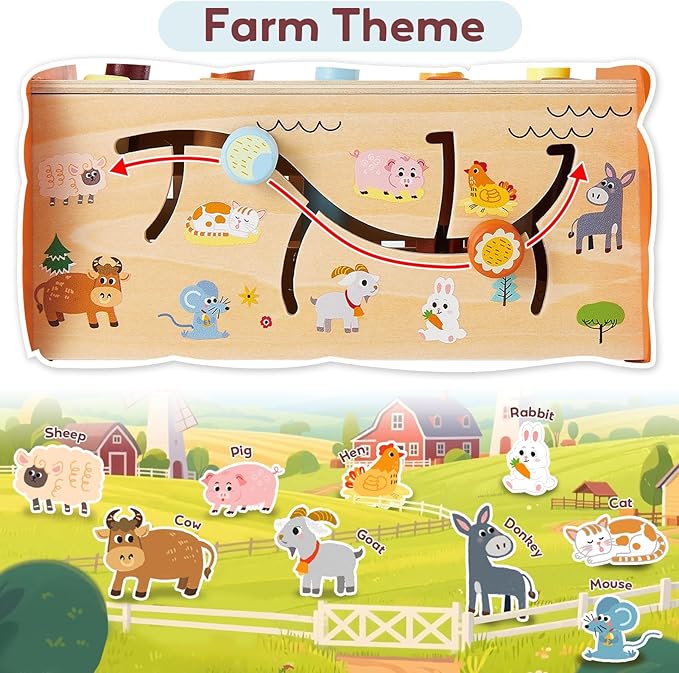 HYAKIDS Wooden Montessori Hammering Toy, 6 in 1 Baby Pounding Bench, Xylophone, Whack a mole, Learning Educational Toys, Gifts for 18+ Months Boys Girls