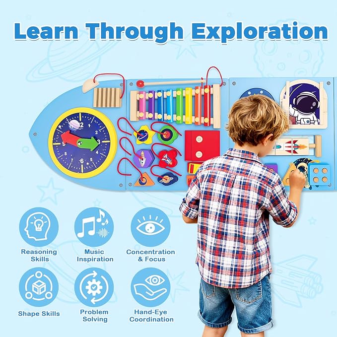 Kleikyerel Montessori Busy Board, Sensory Wall Panel for Kids, Activity Wall Busy Board with DIY Stickers, Learning & Educational Toys for 3+ Years Old Boys & Girls