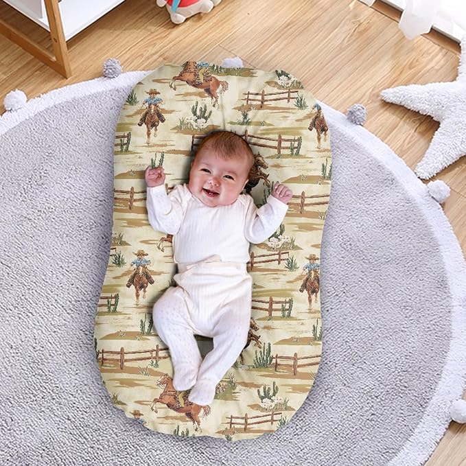 Western Cowboy Baby Lounger Cover for Boys Newborn Infant Lounger Covers 31.5'' x 21.3'' Soft and Breathable Nest Replacement Slipcover Snuggle Me Cover