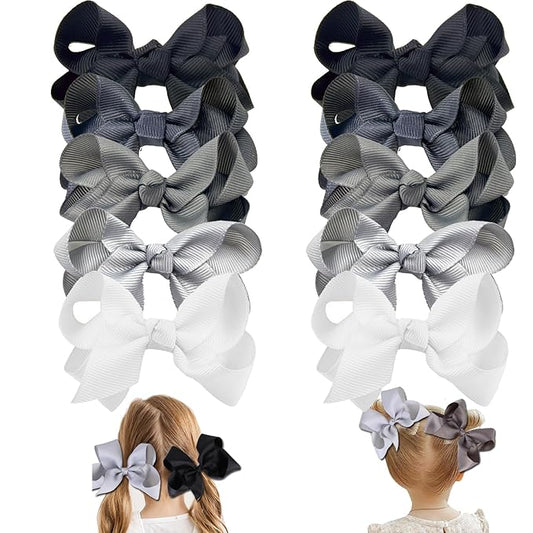 Hair Bows for Girls 10PCS Girls Toddler bows Clips Black Grosgrain Ribbon Alligator Clips Kids Hair Accessories