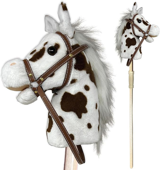 Nature Bound Stick Horse | Plush Handcrafted Hobby Horse | Stick Pony Provides Fun Pretend Play for Toddlers & Preschoolers | Handsewn, Wood, Sound Effects | Pinto Style