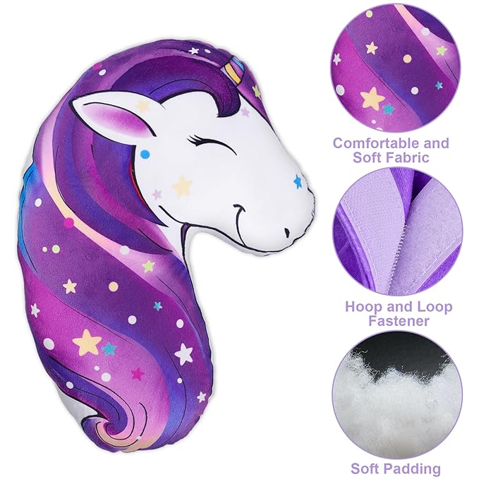 FIODAY Seat Belt Cover Pad for Kids Unicorn Seatbelt Pillow Soft Seat Belt Cover Car Pillow Toddler Travel Seat Strap Pad Neck Support for Girls Boys, Deep Purple