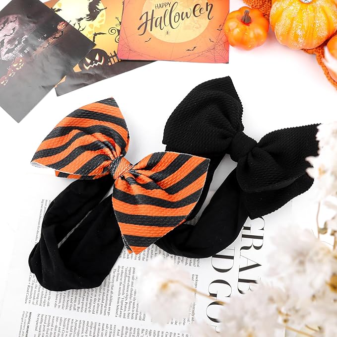 Halloween Baby Girl Bows Elastic Nylon Halloween Hairbands Headbands with Bows for Newborn Hair Accessories 2 PCS