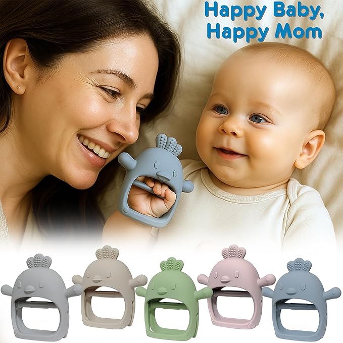 PBnJ Baby Teething Mittens for Babies 0-6 Months, 2 Pack Silicone Teething Mitten with 3 Textures & Crinkle Sound, BPA-Free Teether Glove for Teething Relief, Adjustable Baby Teething Toys 3-6 Months