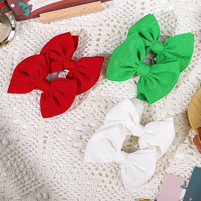 Baby Girls Christmas Hair Bows Clips Handmade Bow Hair Clips Christmas Hair Accessories Alligator Clip for Babies Infant Toddlers Little Kids 6 PCS Red White Green