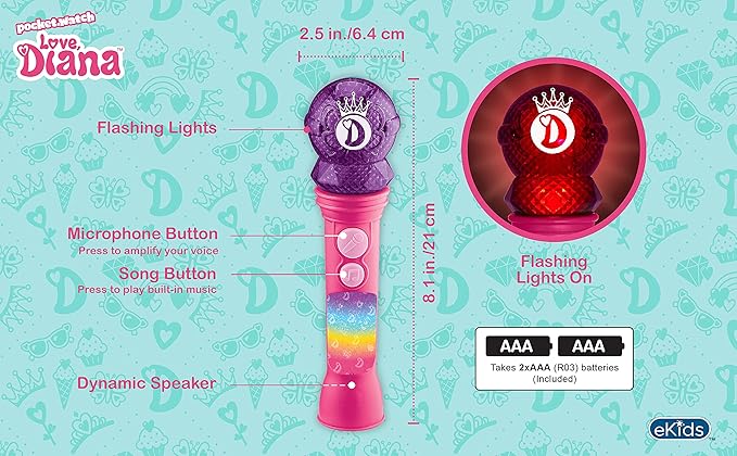 Love Diana Toy Microphone for Kids, Musical Toy for Girls with Built-in Music, Kids Microphone Designed for Fans of Love Diana Toys and Gifts