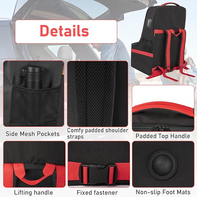 IBVIVIC Padded Car Seat Travel Bag for Airplane, Heavy Duty Car Seat Bag for Air Travel Gate Check Carseat Carrier Bag with Shoulder Strap, Fits Most Baby & Infant Car Seats (Black&Red)