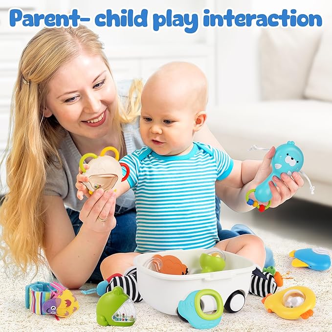 Vanmor Baby Rattles 0-6 Months | Sensory Toys for Infants 6-12 Month, Wrist Rattle Socks, Foot Finder & Teething Toys | Teether Grasping Shaker for Newborn, Must Haves Montessori Baby Shower Gifts