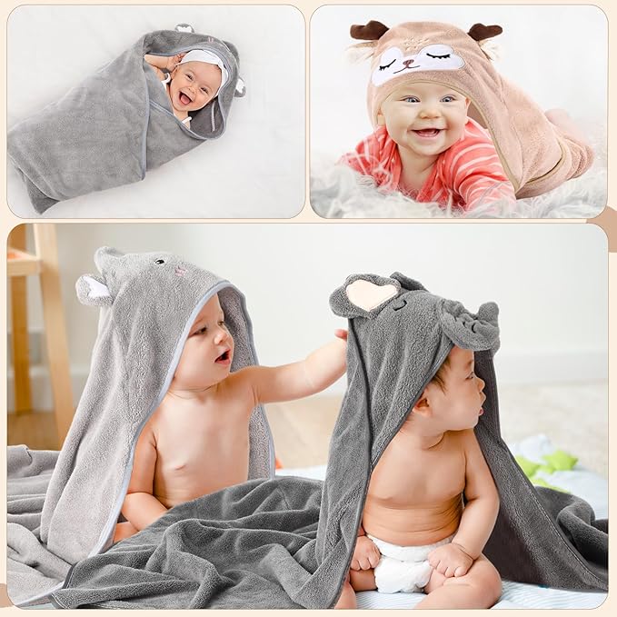 SmoothNovelty 6 Pack Baby Hooded Towels Infants and Toddlers Coral Fleece Baby Bath Towels 31.5 x 31.5 Inch Absorbent Cute Soft Newborn Bath Essentials Gifts for Boys & Girls(Multicolor,Classic)