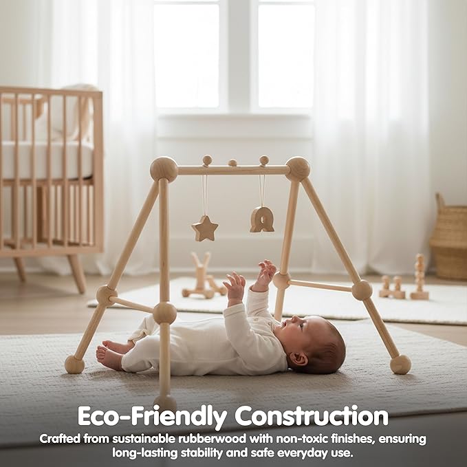 PlanToys® Wooden Baby Gym | Montessori Baby Activity Center | Eco-Friendly Infant Play Gym with Sturdy A-Frame Design | Non-Toxic Baby Play for Tummy Time & Sensory Development
