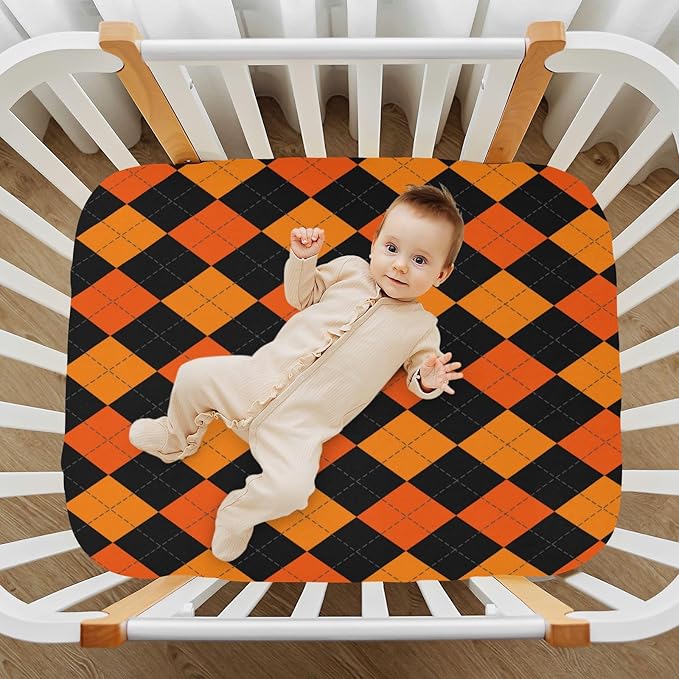 Baby Crib Sheet Halloween Argyle Plaid Crib Mattress for Boys and Girls Playard Sheet Soft Breathable Fitted Baby Mattress Cover 52x28in