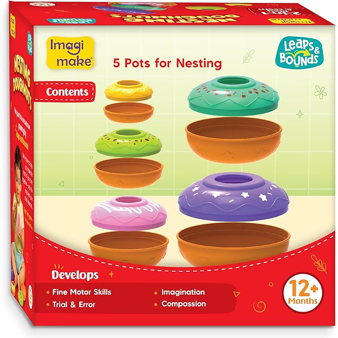 Imagimake Nesting Doughnuts | Leaps & Bounds Baby Toys for 12+ Months | Learning Toys for 1+ Year Old Toddlers and Infant | 2-in-1 Play & Learn | Montessori Baby Toy | Birthday Gifts for 1 Year Old