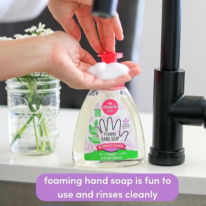 Dapple Foaming Hand Soap, Gentle Hand Wash Baby Soap, Hypoallergenic for Sensitive Skin, Powered by Plants, Lavender, 13 Fl Oz (Pack of 3)