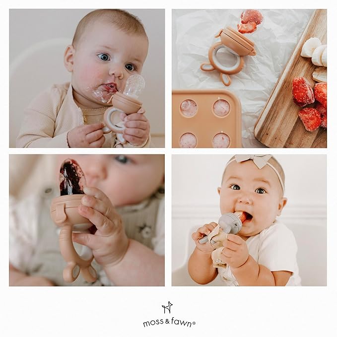 Moss and Fawn Forage Feeder - Baby Fruit Feeder, Frozen Breast Milk Popsicle Teether & Pacifier - BPA, PVC & Phthalate-Free - Bloom